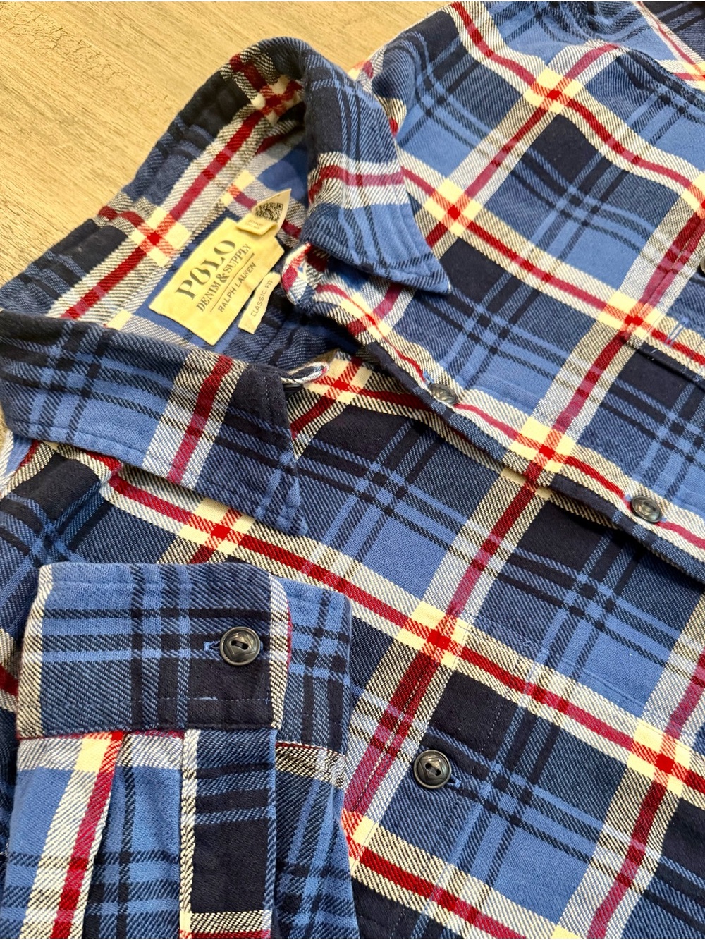 Polo by Ralph Lauren VTG Denim Supply Co Blue, White & Red Plaid Button Up XL/T